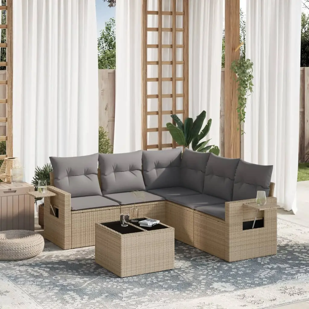 Set Divano da Giardino 6 pz con Cuscini Beige in Polyrattan