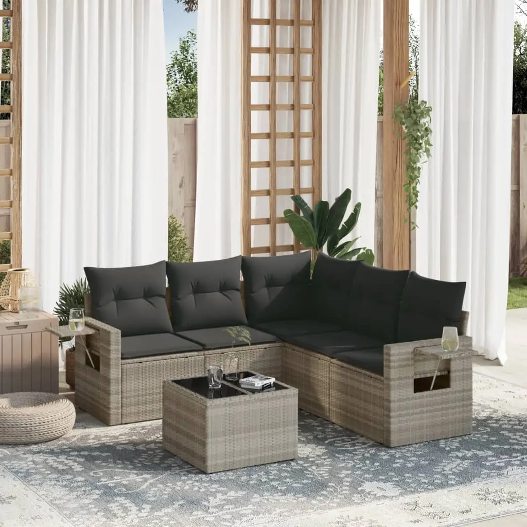 Set Divano da Giardino 6pz con Cuscini Grigio Chiaro Polyrattan