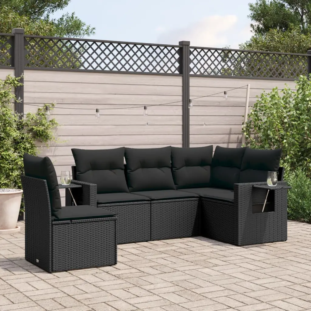 Set Divani da Giardino 5 pz con Cuscini in Polyrattan Nero