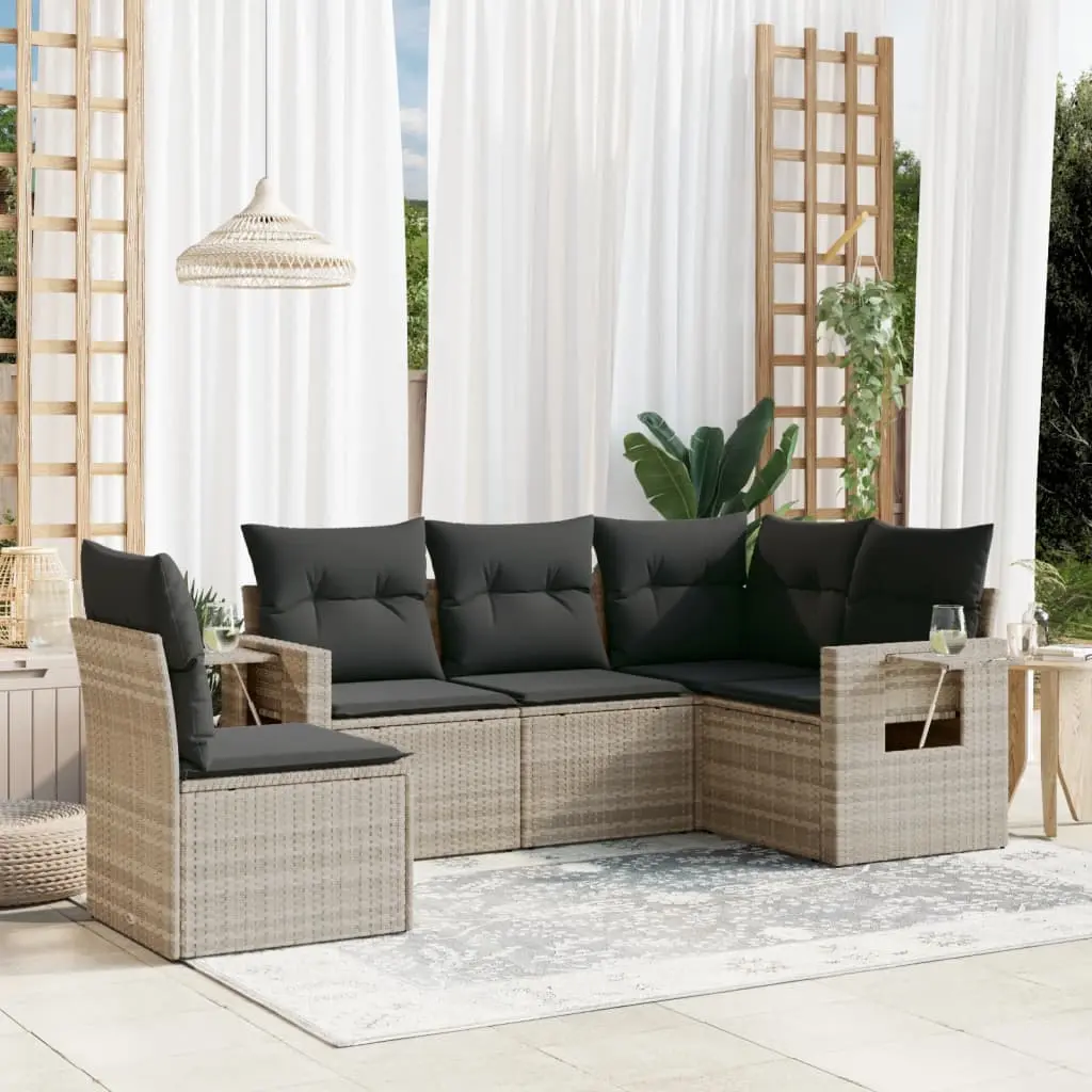 Set Divano da Giardino 5pz con Cuscini Grigio Chiaro Polyrattan