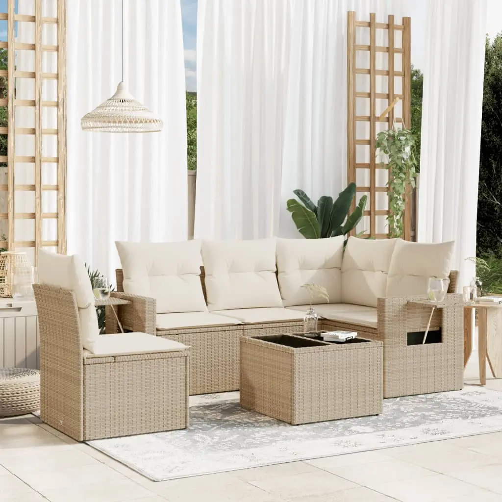 Set Divano da Giardino 6 pz con Cuscini Beige in Polyrattan