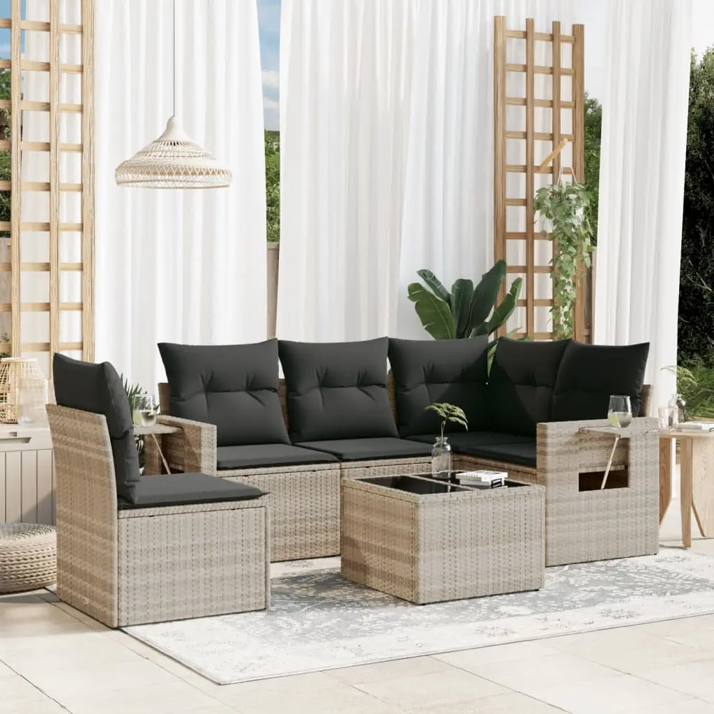 Set Divano da Giardino 6pz con Cuscini Grigio Chiaro Polyrattan