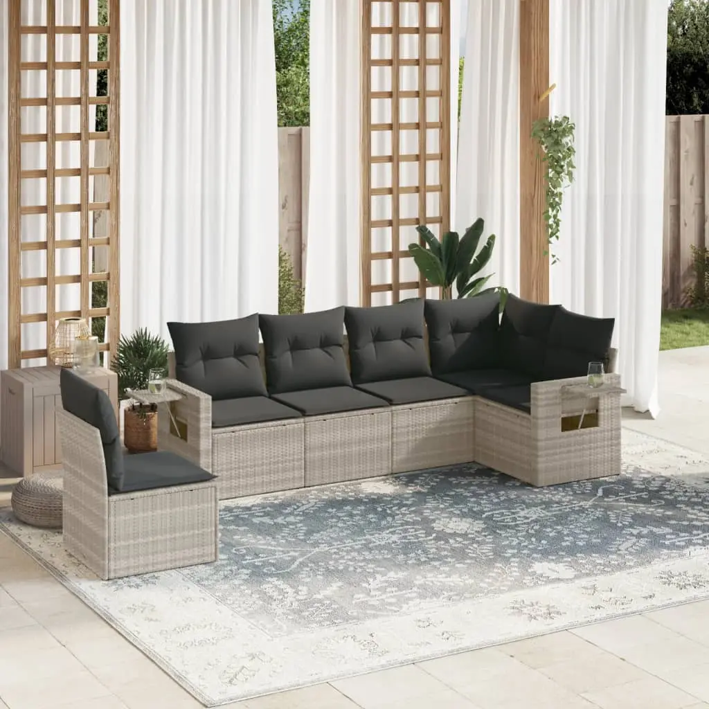 Set Divano da Giardino 6pz con Cuscini Grigio Chiaro Polyrattan