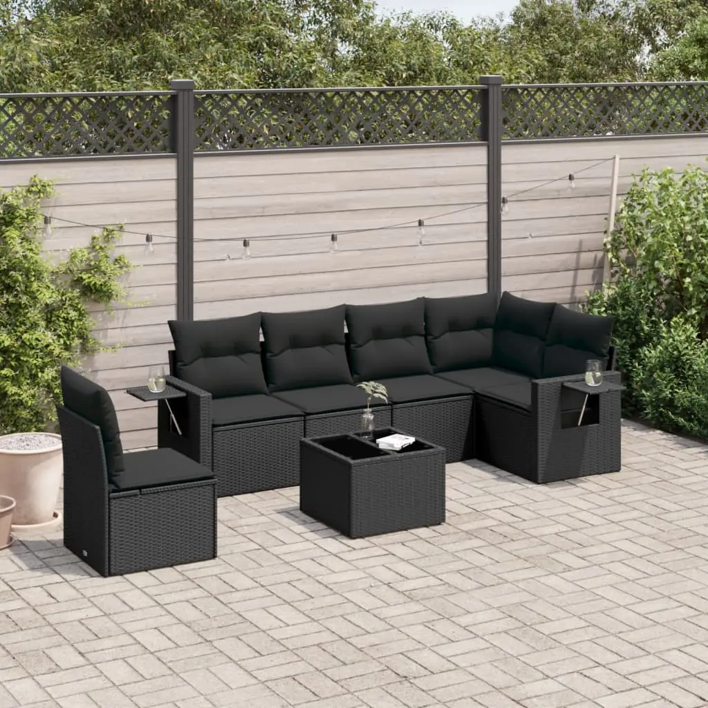 Set Divani da Giardino con Cuscini 7pz Nero Polyrattan