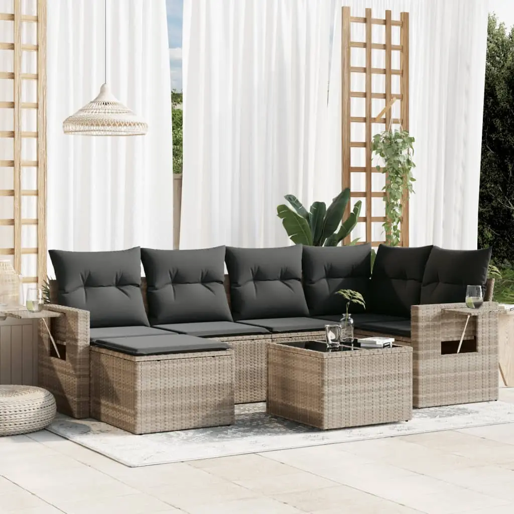 Set Divani da Giardino 7pz con Cuscini Grigio Chiaro Polyrattan