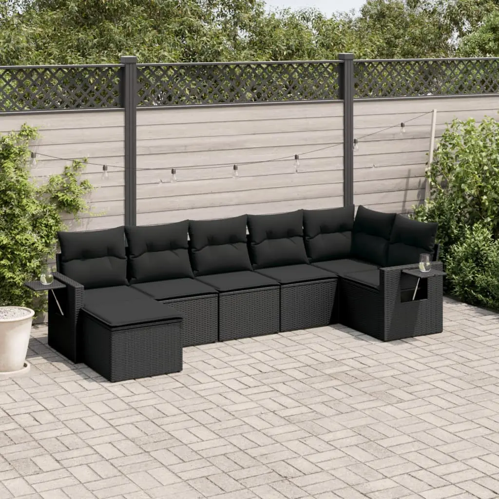 Set Divani da Giardino con Cuscini 7pz Nero Polyrattan