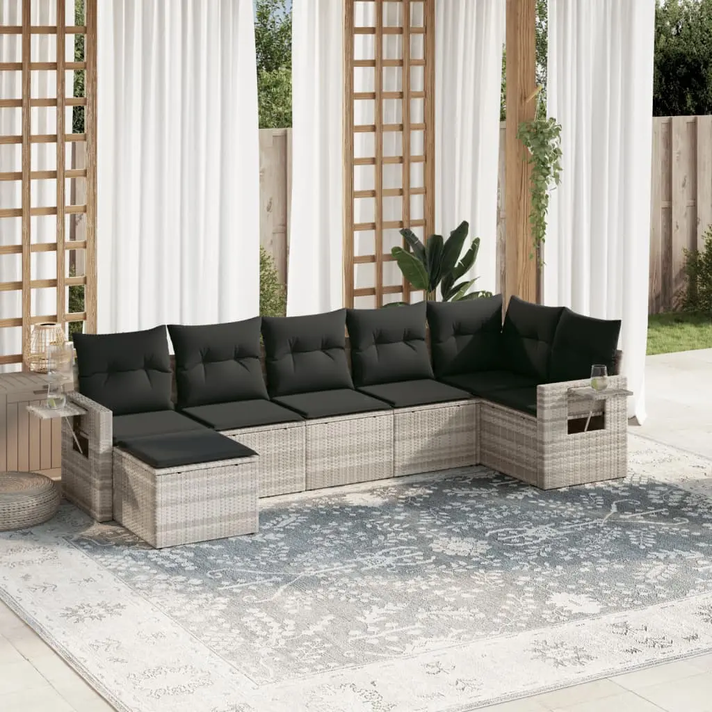 Set Divani da Giardino 7pz con Cuscini Grigio Chiaro Polyrattan