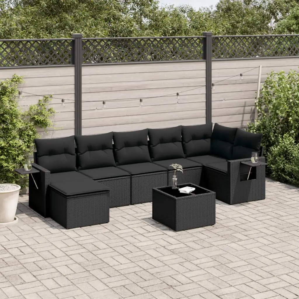 Set Divani da Giardino con Cuscini 8 pz Nero in Polyrattan