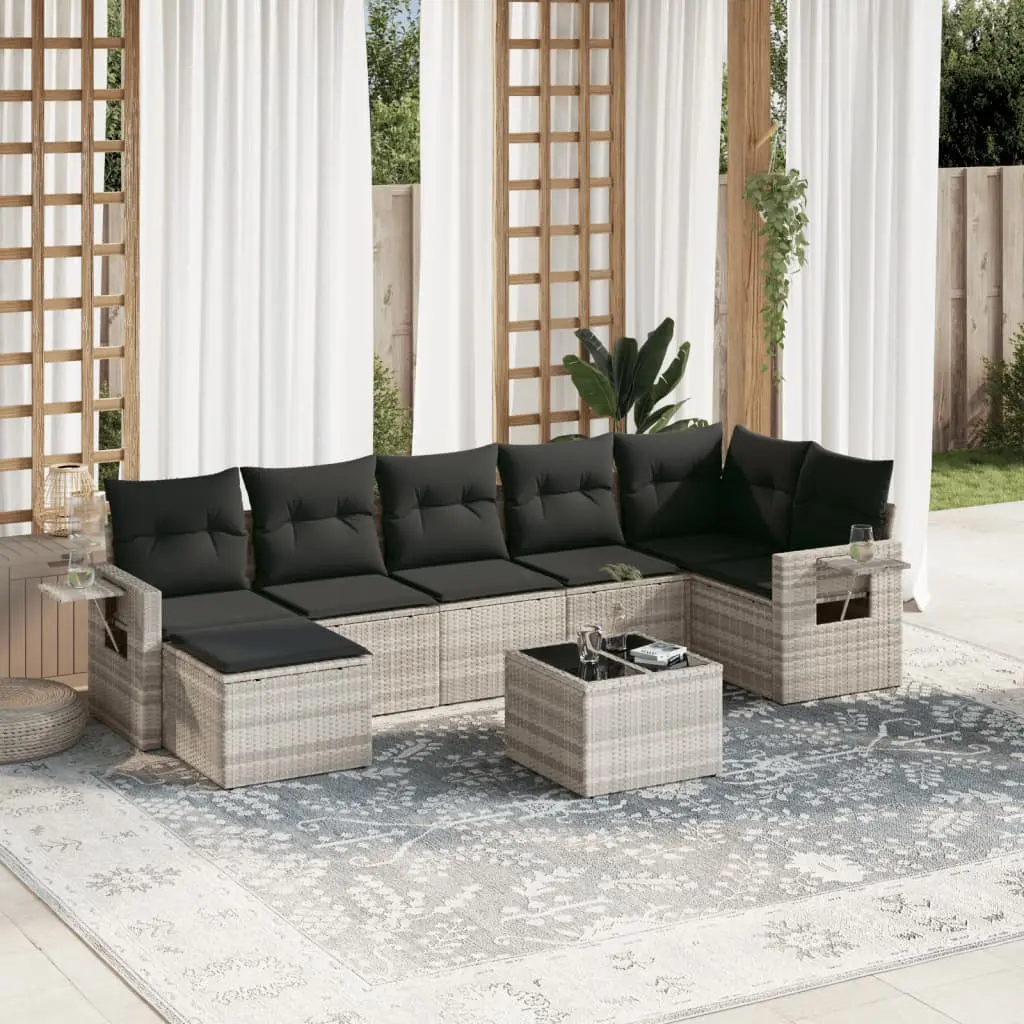 Set Divano da Giardino 8pz con Cuscini Grigio Chiaro Polyrattan