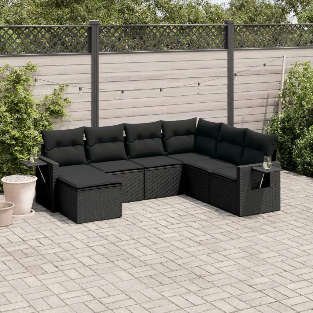 Set Divani da Giardino con Cuscini 7pz Nero Polyrattan