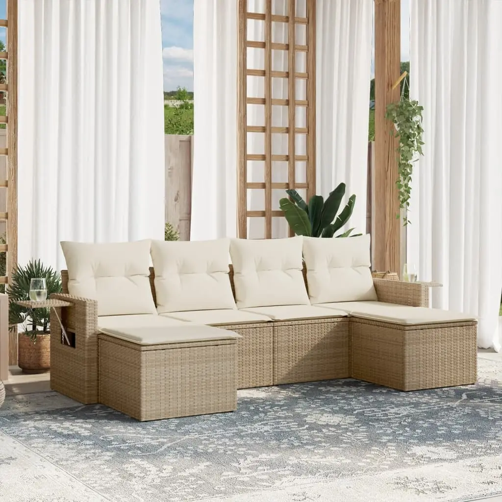 Set Divano da Giardino 6 pz con Cuscini Beige in Polyrattan