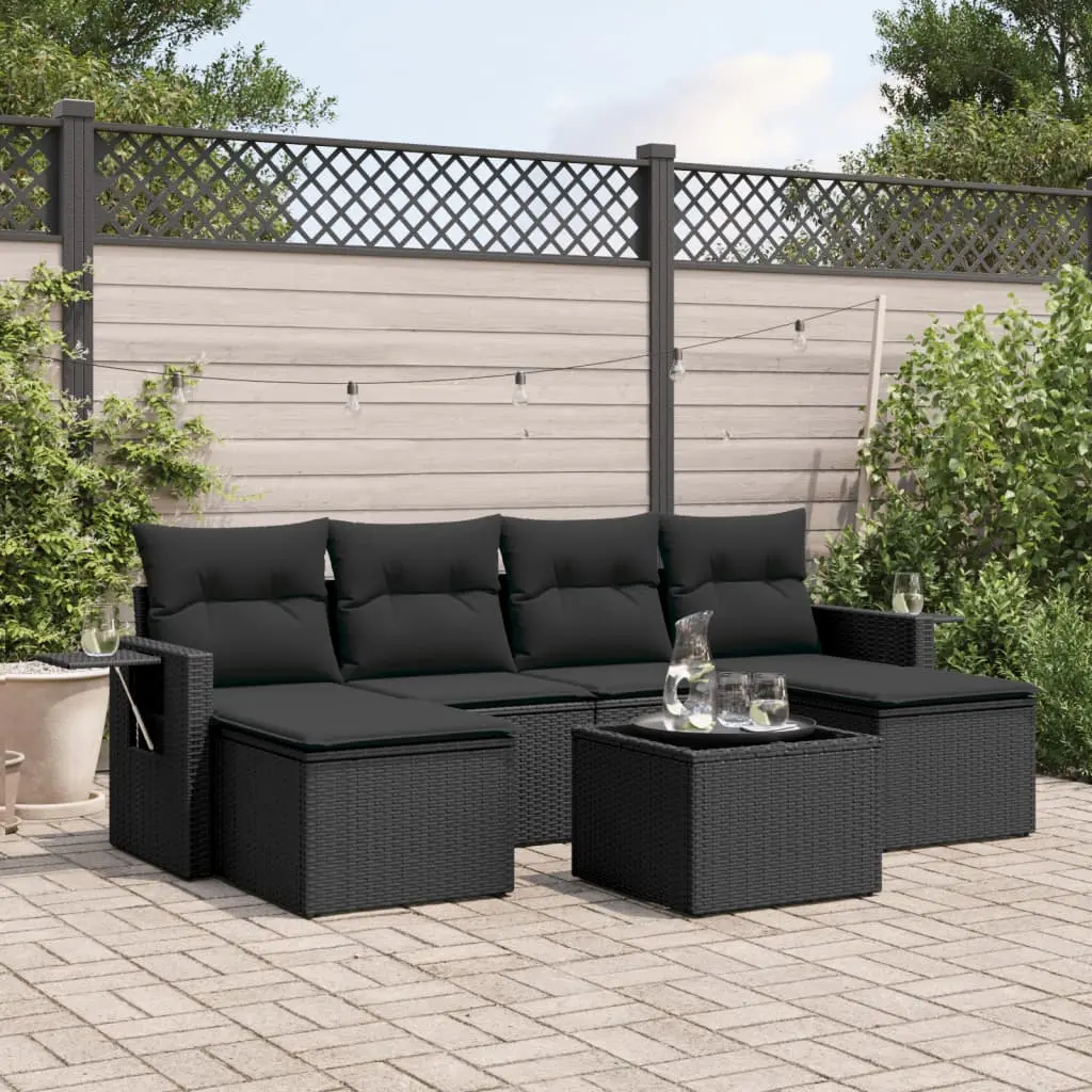 Set Divani da Giardino con Cuscini 7pz Nero Polyrattan