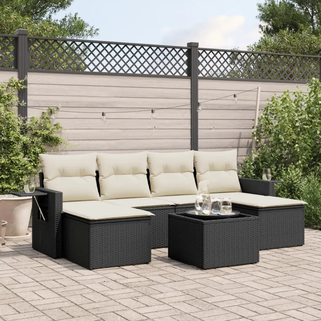 Set Divani da Giardino con Cuscini 7pz Nero Polyrattan