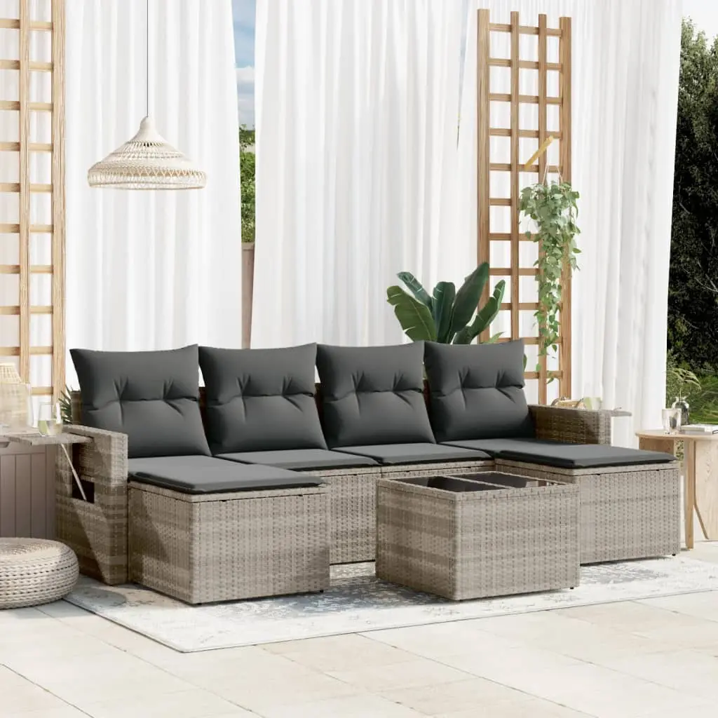 Set Divani da Giardino 7pz con Cuscini Grigio Chiaro Polyrattan