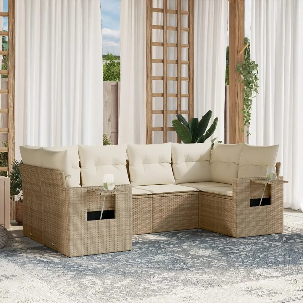 Set Divano da Giardino 6 pz con Cuscini Beige in Polyrattan