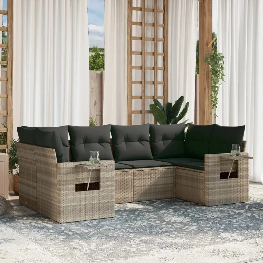 Set Divano da Giardino 6pz con Cuscini Grigio Chiaro Polyrattan