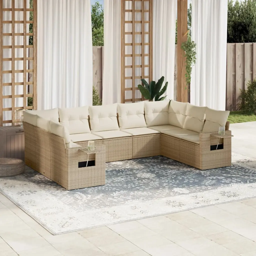 Set Divano da Giardino 9 pz con Cuscini Beige in Polyrattan