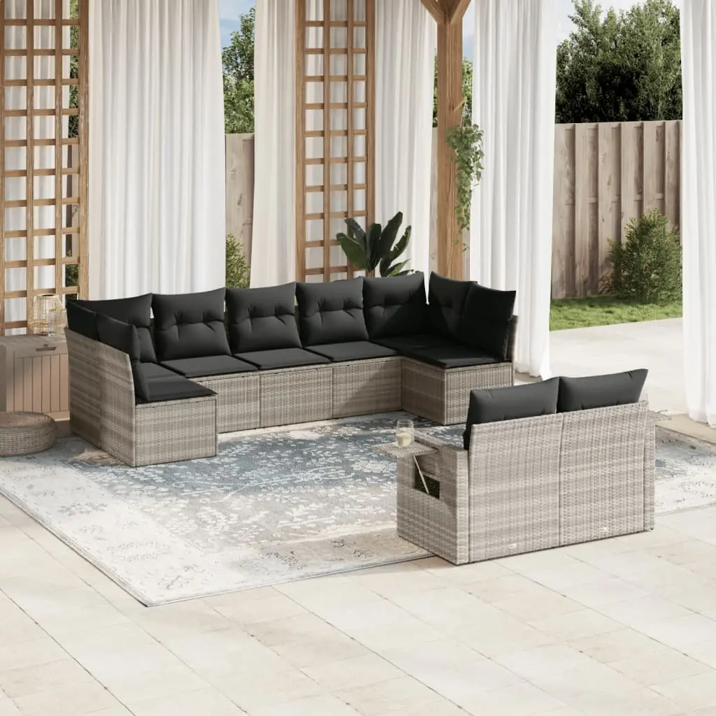 Set Divano da Giardino 9pz con Cuscini Grigio Chiaro Polyrattan