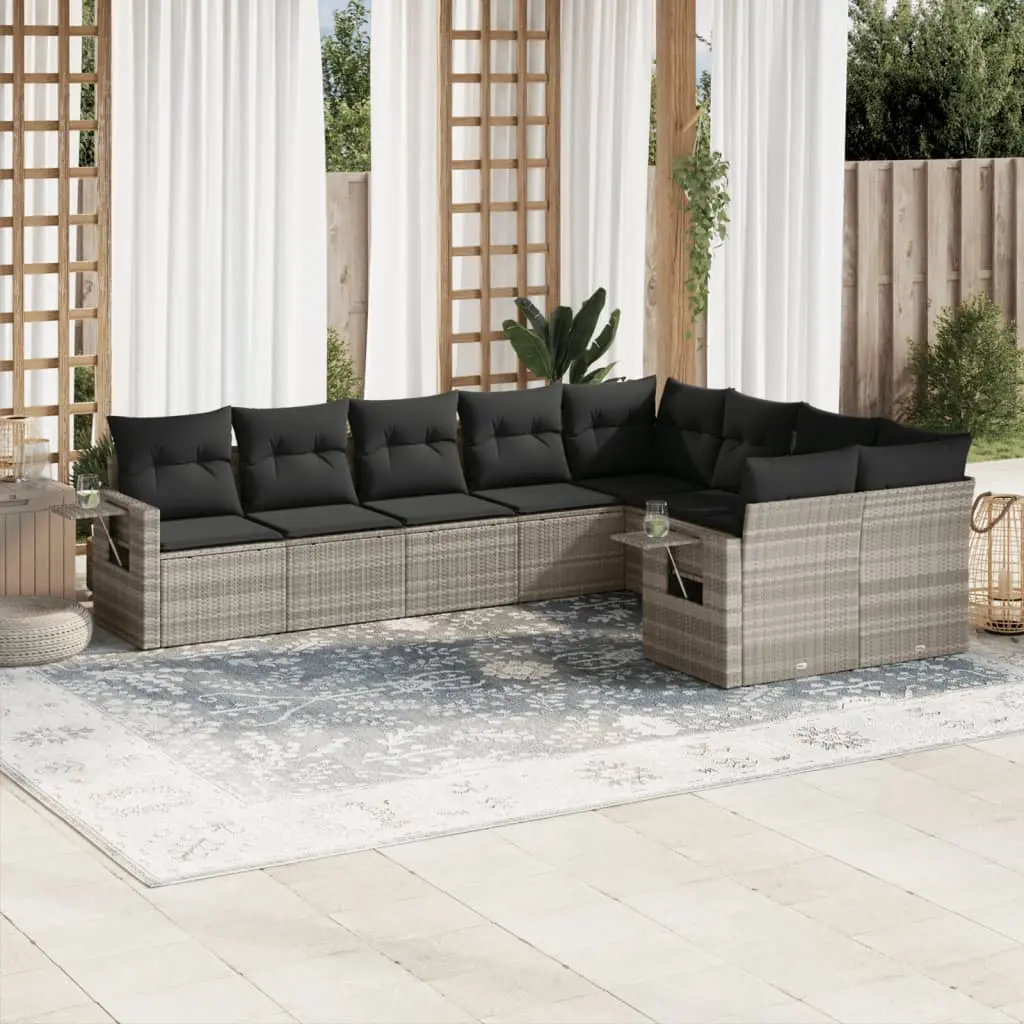 Set Divano da Giardino 9pz con Cuscini Grigio Chiaro Polyrattan