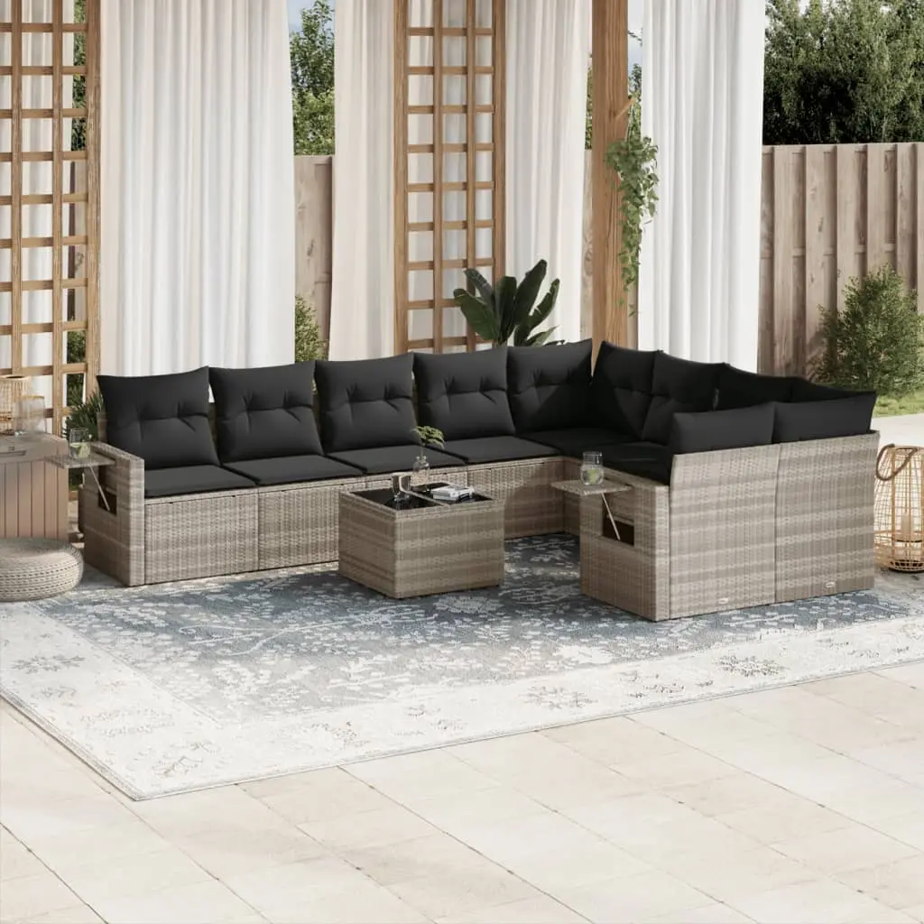 Set Divano Giardino 10 pz con Cuscini Grigio Chiaro Polyrattan