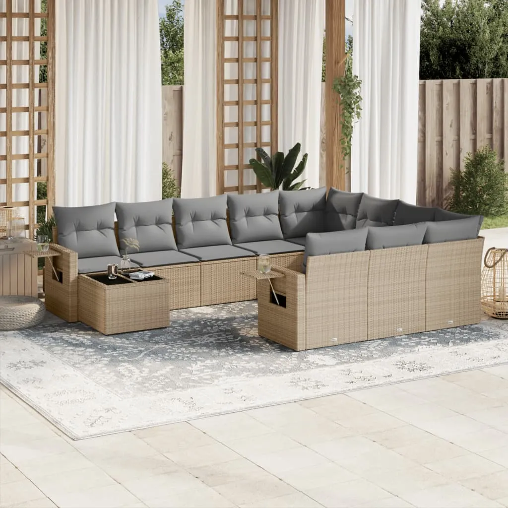 Set Divani da Giardino 11 pz con Cuscini Beige in Polyrattan