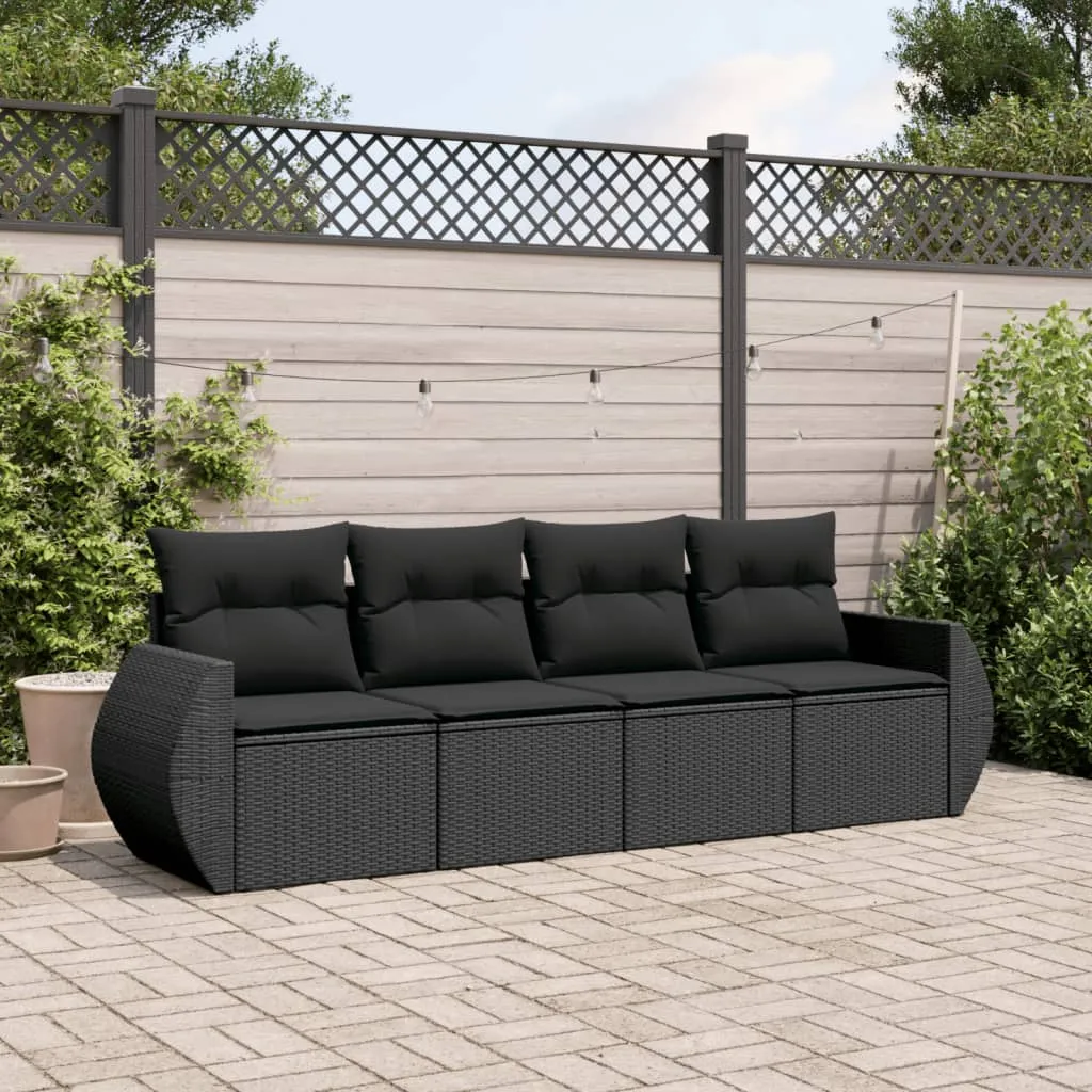 vidaXL Set Divani da Giardino 4 pz con Cuscini Nero in Polyrattan