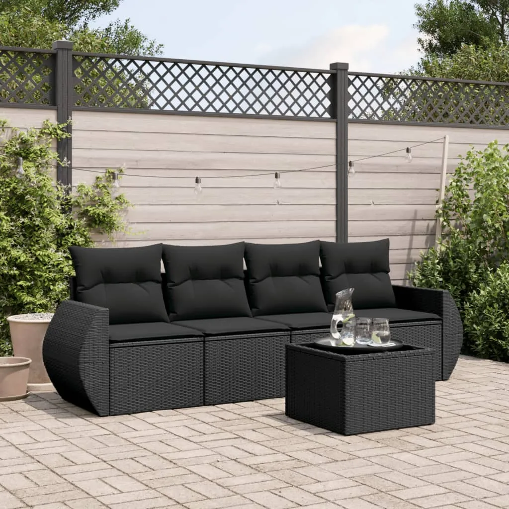 vidaXL Set Divani da Giardino 5 pz con Cuscini in Polyrattan Nero