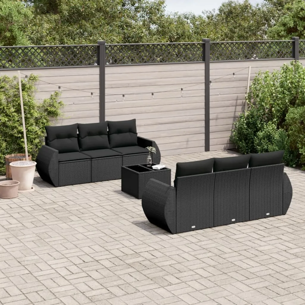 vidaXL Set Divani da Giardino con Cuscini 7pz Nero Polyrattan