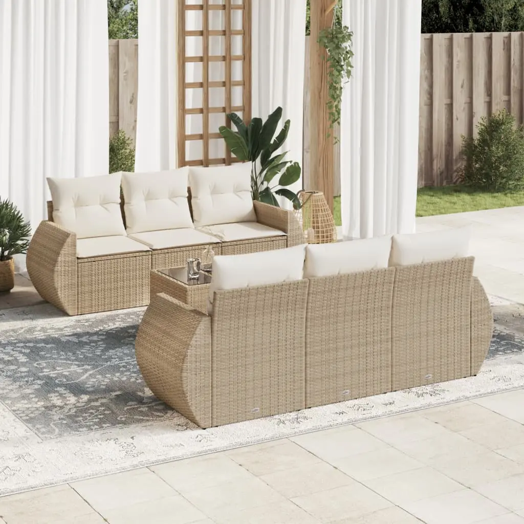 Set Divani da Giardino 7 pz con Cuscini Beige in Polyrattan