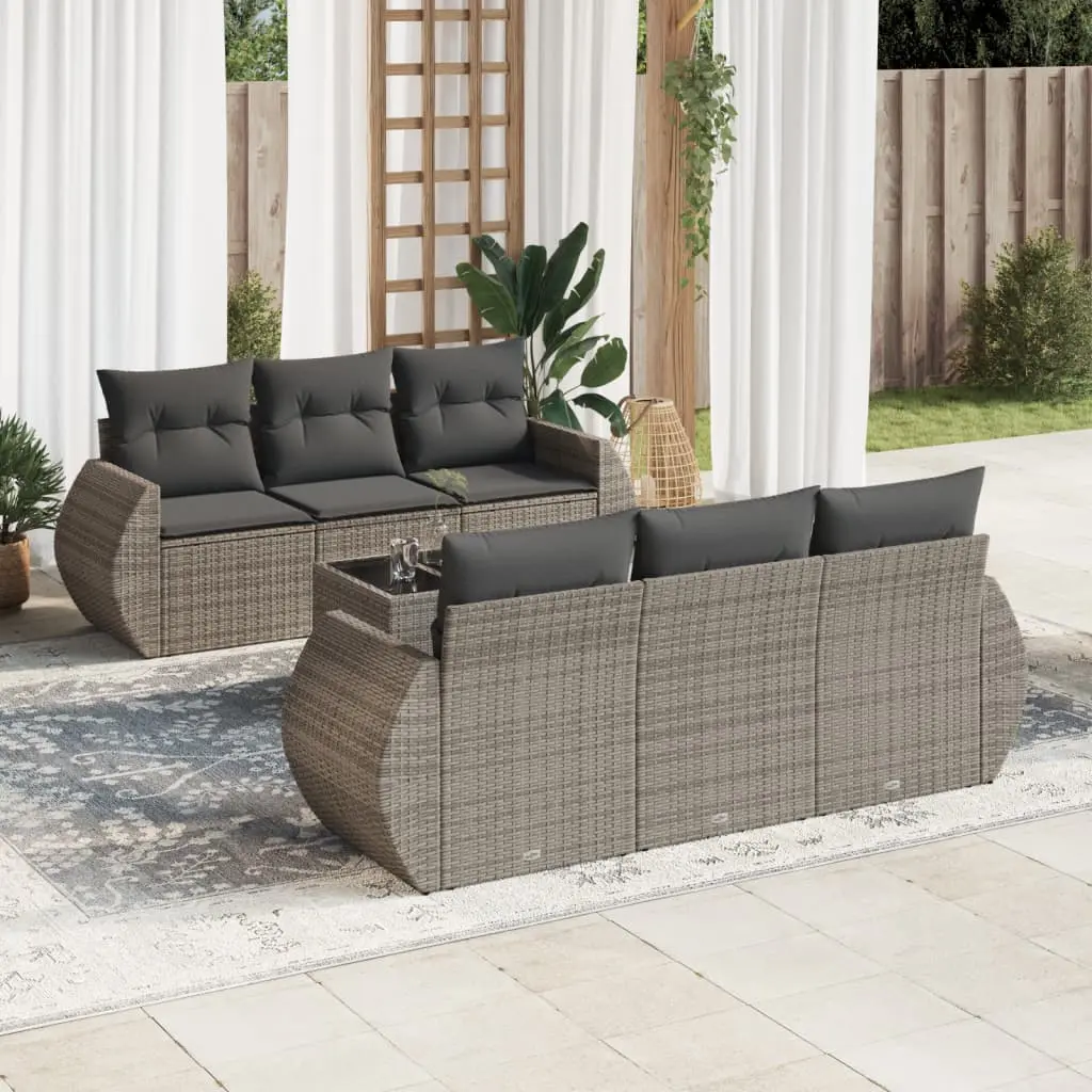 Set Divani da Giardino 7 pz con Cuscini Grigio in Polyrattan