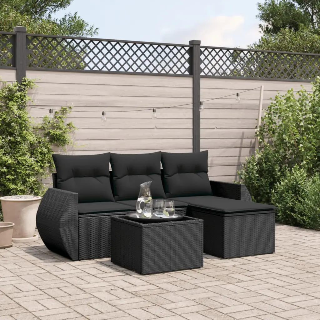 Set Divani da Giardino 5 pz con Cuscini in Polyrattan Nero