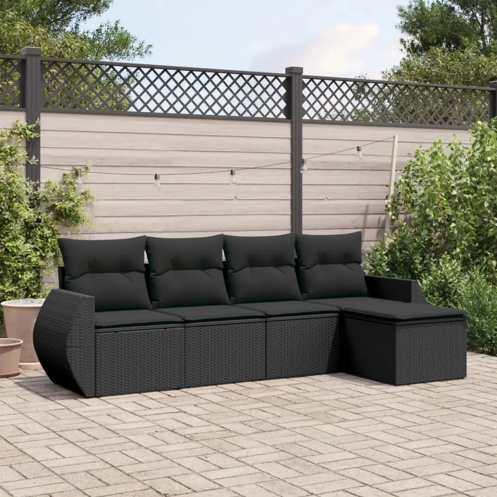 Set Divani da Giardino 5 pz con Cuscini in Polyrattan Nero