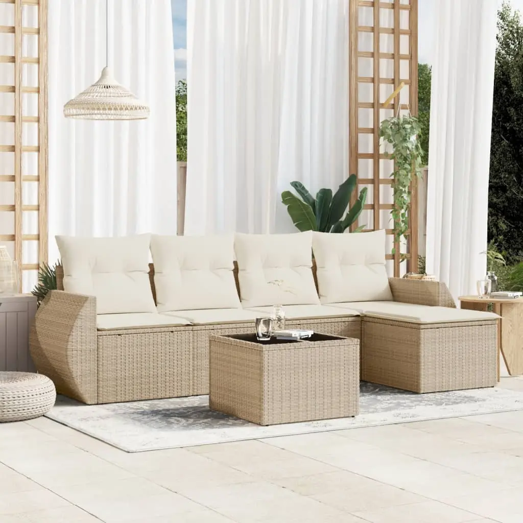 Set Divano da Giardino 6 pz con Cuscini Beige in Polyrattan