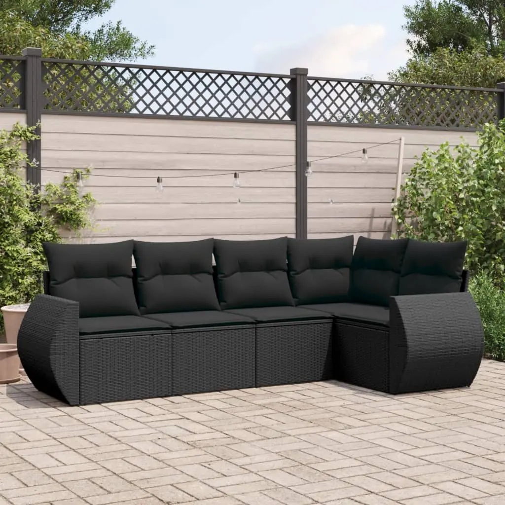 Set Divani da Giardino 5 pz con Cuscini in Polyrattan Nero