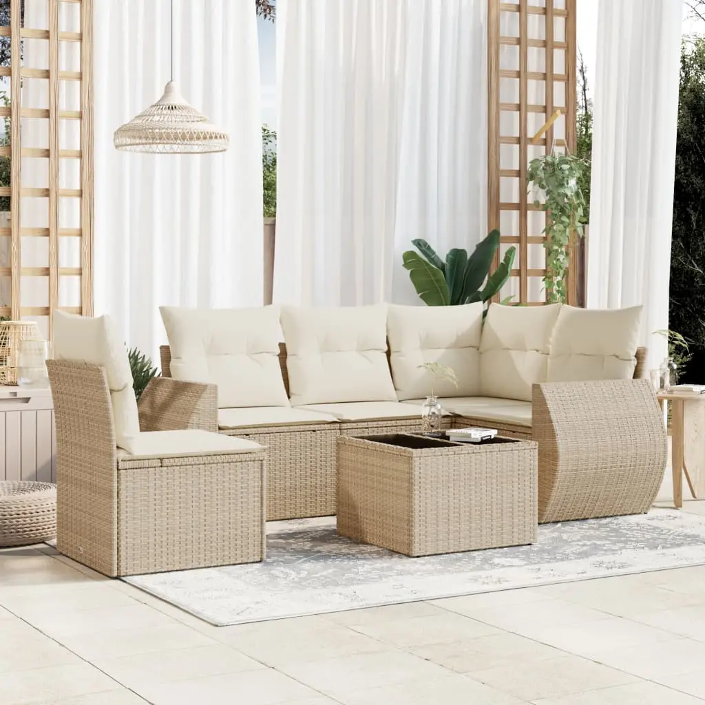 Set Divano da Giardino 6 pz con Cuscini Beige in Polyrattan