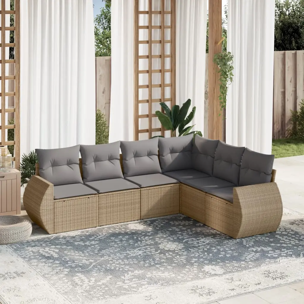 Set Divano da Giardino 6 pz con Cuscini Beige in Polyrattan