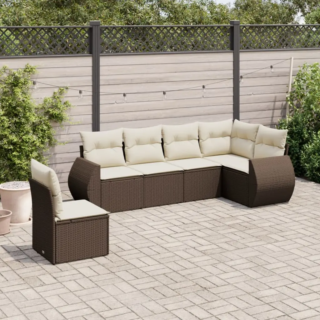 Set Divano da Giardino 6 pz con Cuscini Marrone in Polyrattan