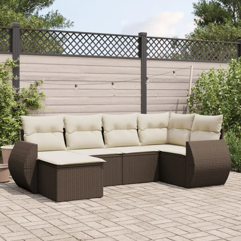 Set Divano da Giardino 6 pz con Cuscini Marrone in Polyrattan