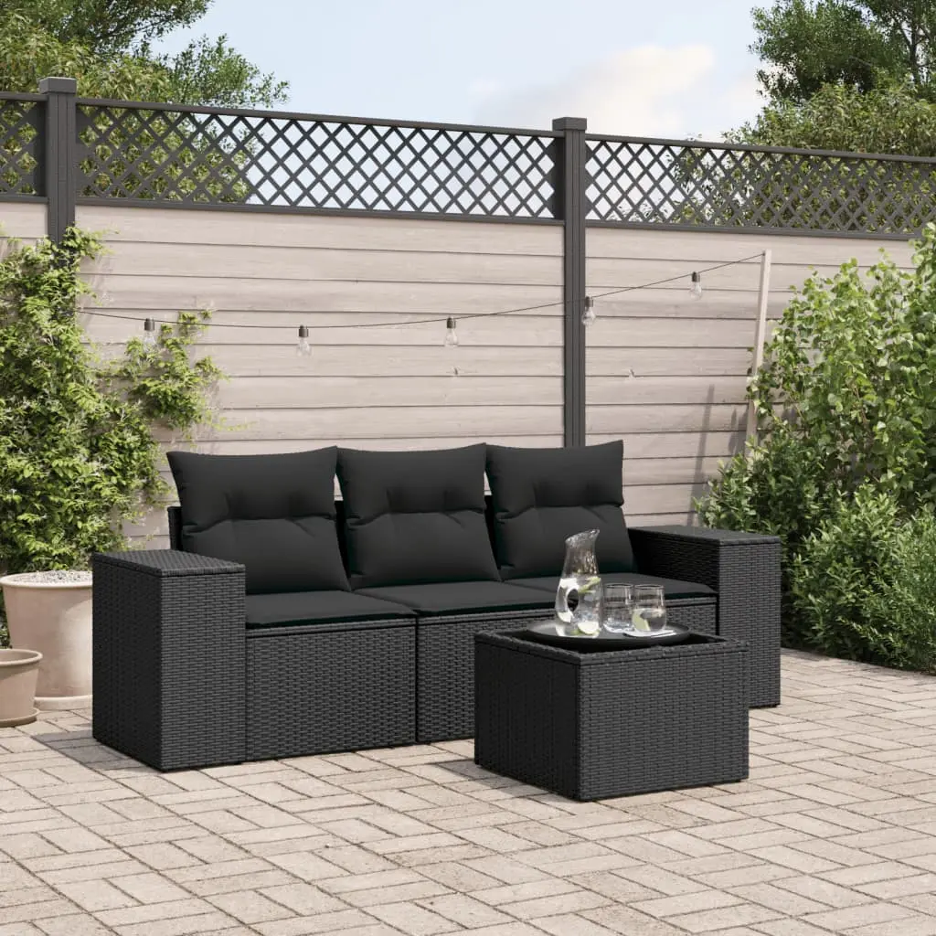 Set Divani da Giardino 4 pz con Cuscini Nero in Polyrattan