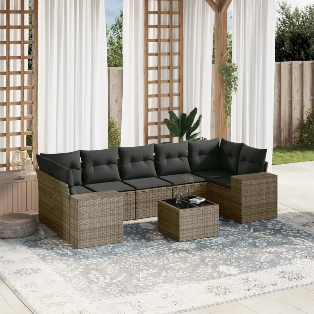 Set Divano da Giardino 8 pz con Cuscini Grigio in Polyrattan