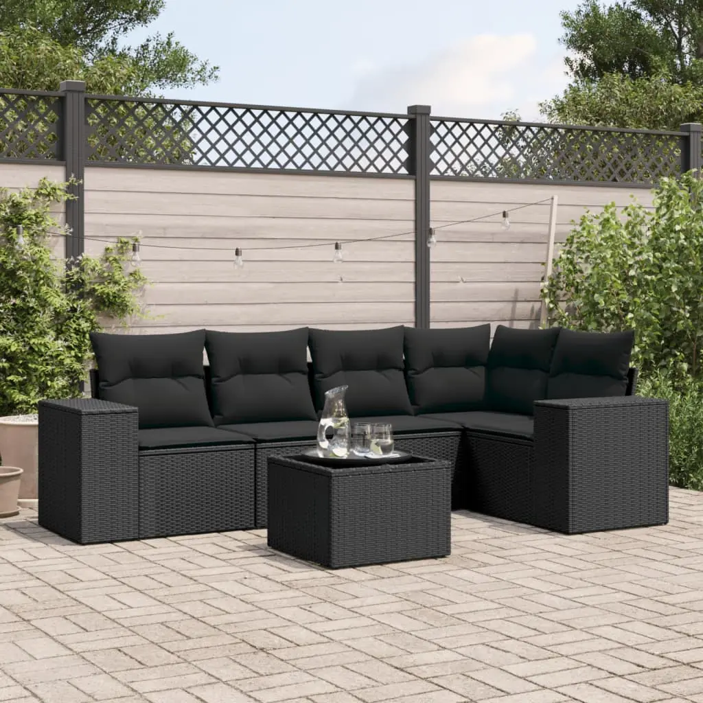 Set Divano da Giardino 6 pz con Cuscini Nero in Polyrattan