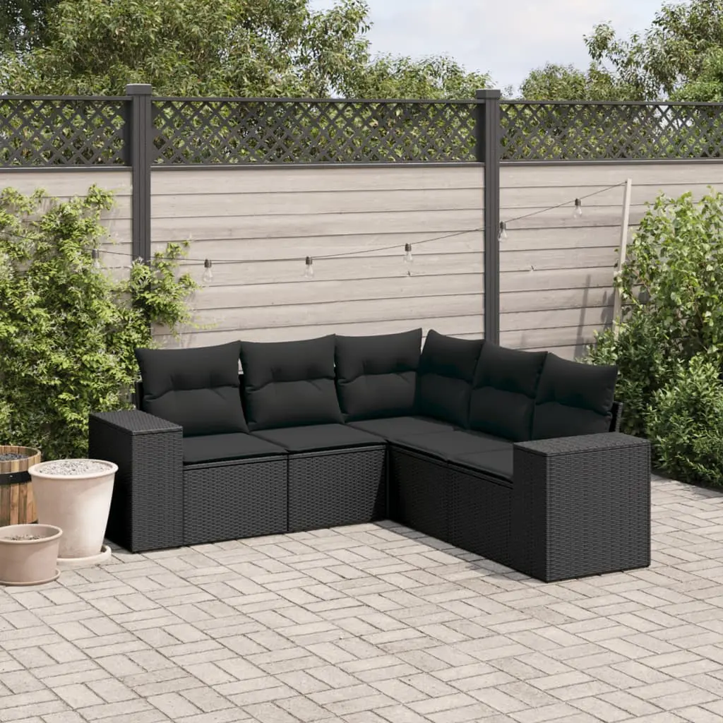 Set Divani da Giardino 5 pz con Cuscini in Polyrattan Nero