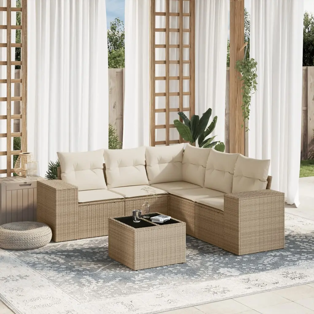 Set Divano da Giardino 6 pz con Cuscini Beige in Polyrattan