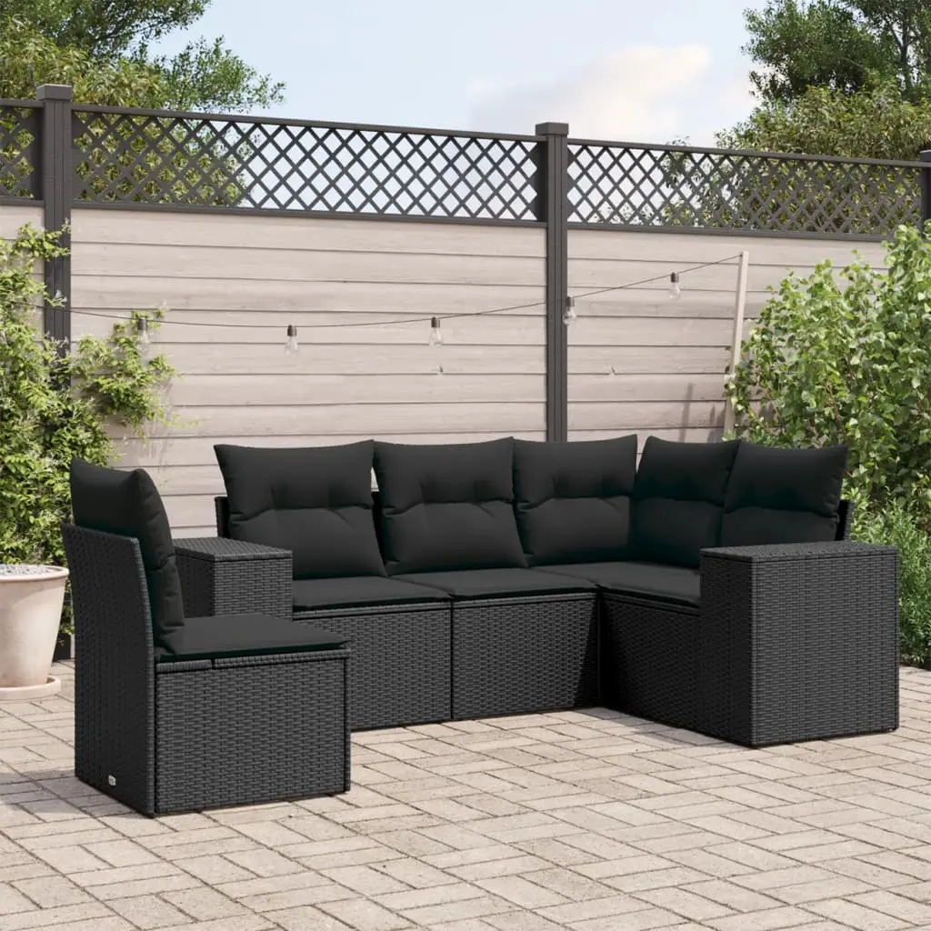 Set Divani da Giardino 5 pz con Cuscini in Polyrattan Nero