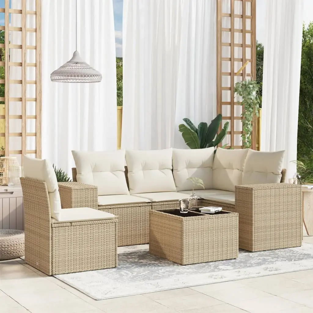 Set Divano da Giardino 6 pz con Cuscini Beige in Polyrattan