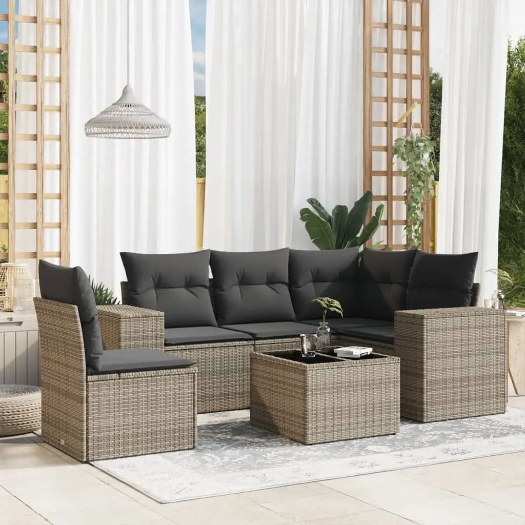 Set Divano da Giardino 6 pz con Cuscini Grigio in Polyrattan