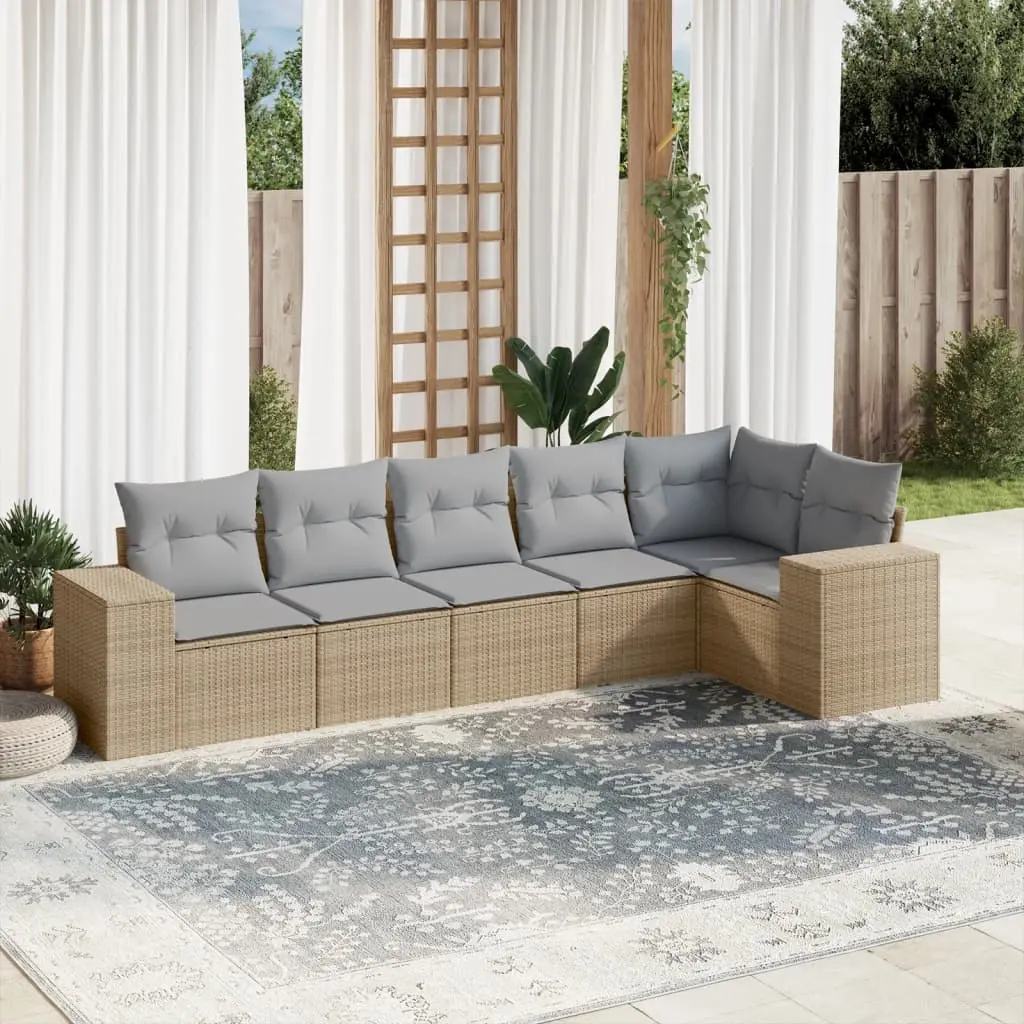 Set Divano da Giardino 6 pz con Cuscini Beige in Polyrattan