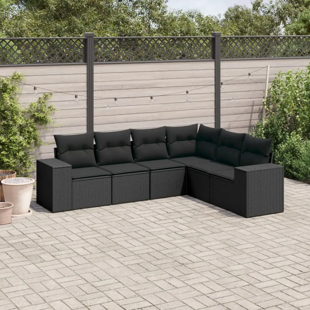 Set Divano da Giardino 6 pz con Cuscini Nero in Polyrattan