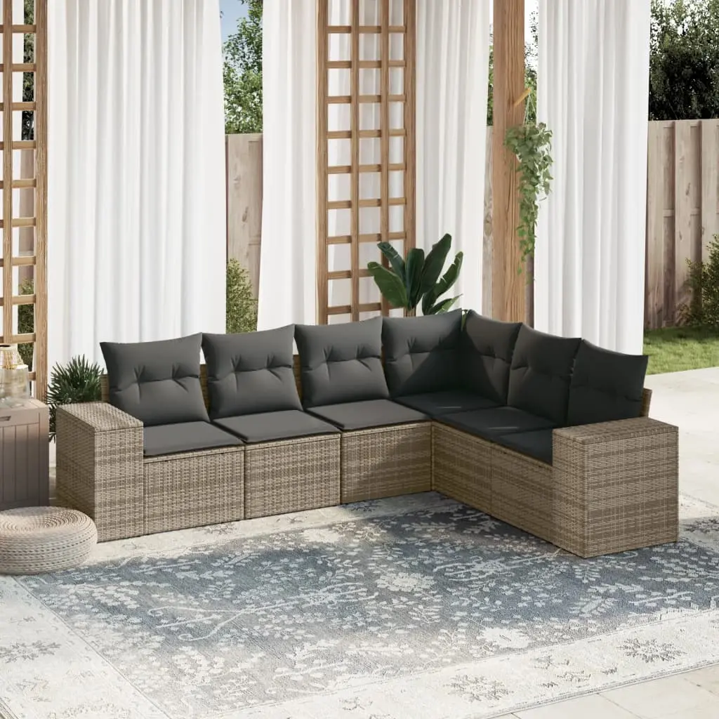 Set Divano da Giardino 6 pz con Cuscini Grigio in Polyrattan