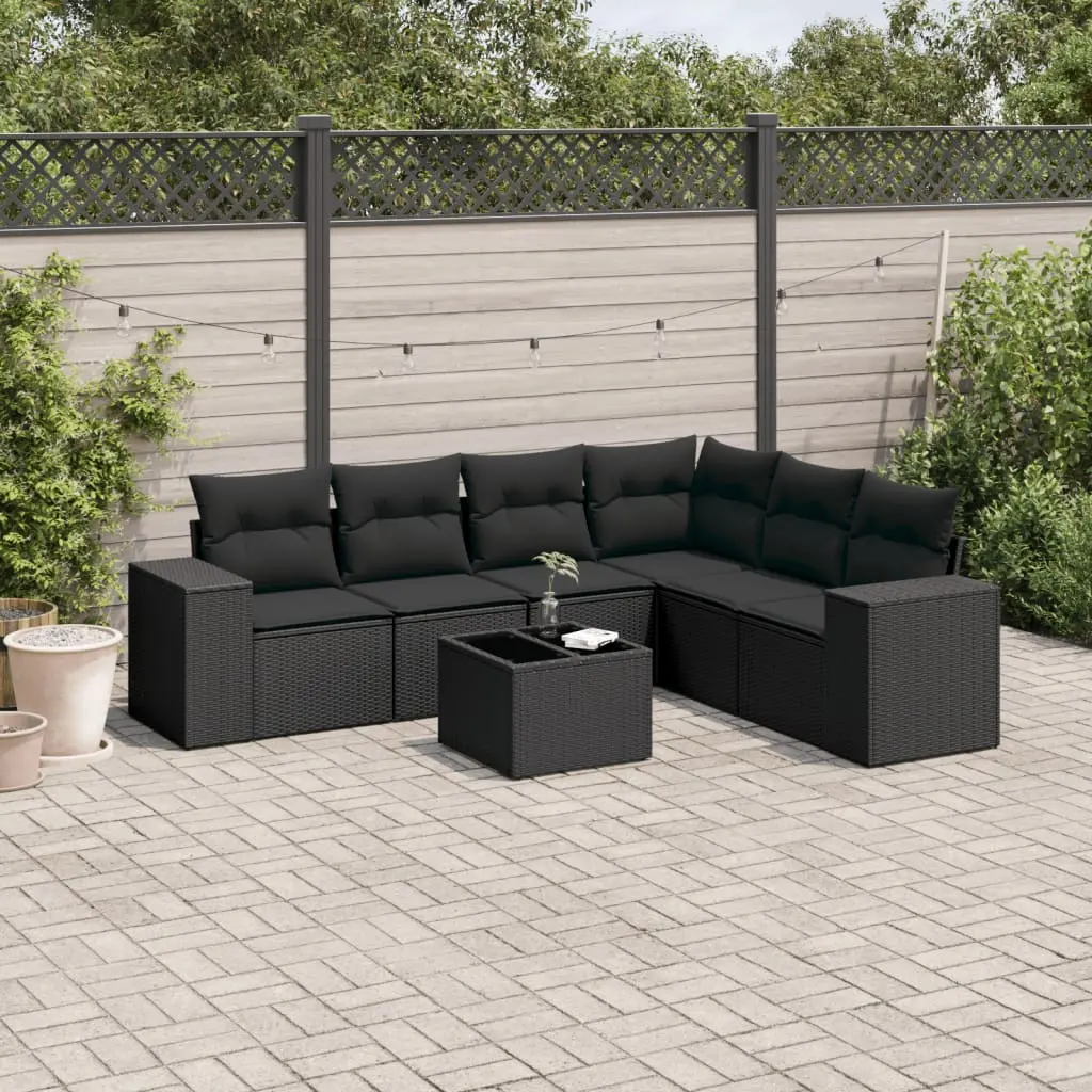 Set Divani da Giardino con Cuscini 7pz Nero Polyrattan